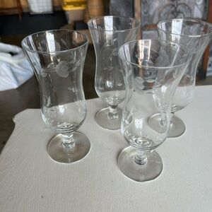 Princess House Floral Etched Glass Goblets